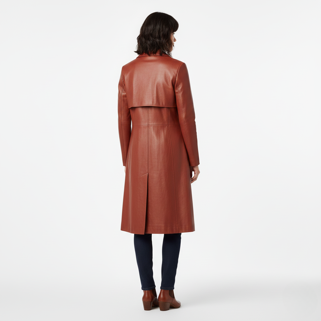 Women's Long Faux-Leather Coat