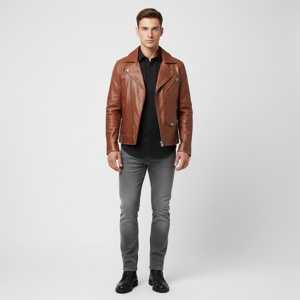 Men's Faux-Leather Biker Jacket