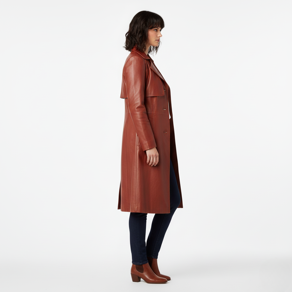 Women's Long Faux-Leather Coat