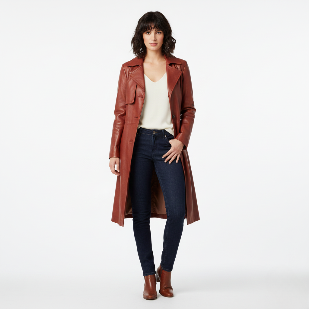 Women's Long Faux-Leather Coat